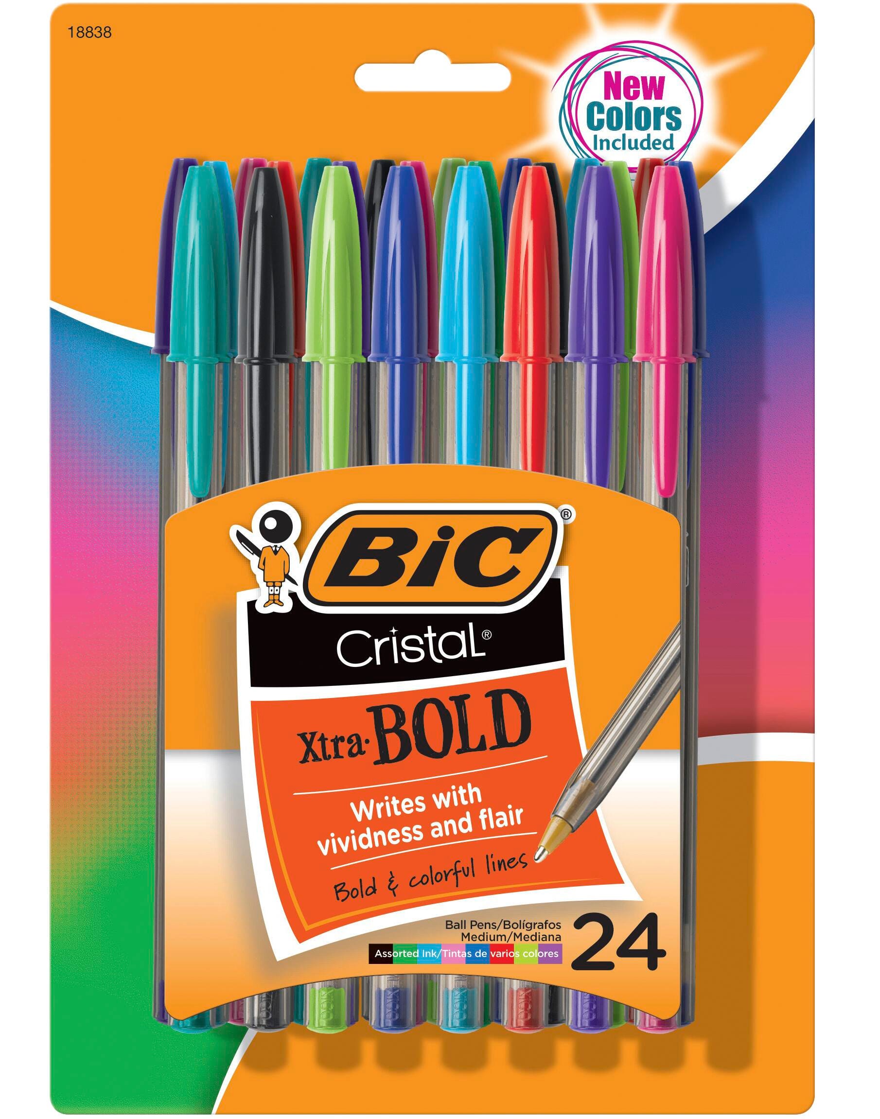 BIC Cristal Xtra Bold Fashion Ball Pens, Assorted, Set of 24